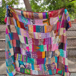 Indian handmade patchwork kantha quilt hippie bedding bedspread boho bohemian vintage kantha blanket gudari king/twin size bed cover