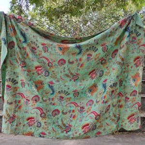Indian Kantha quilt Mukut Printed Hand stitched kantha throw blanket gifted quilt for bedding coverlets Cotton Bedspread Bohemian quilts English