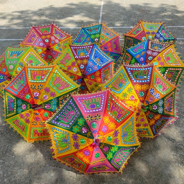 Indian Handmade Garden Patchwork Umbrella Cotton Embroidered Parasol Gift or Decoration Sun Protection Beach Umbrellas