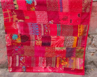Sofa Cover, Couch blanket throw kantha quilt decorative vintage silk patchwork quilt bedspread handmade quilts for sale boho quilted