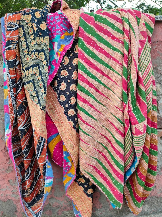 Vintage Kantha Quilt Indian Kantha Quilt Kantha Bedcover Cotton Blanket Gudari