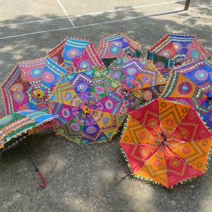 Floral Embroidered Decorative Umbrella Indian Wedding Umbrella Sun Protection Parasols Beautiful Handmade Umbrellas For mehndi night Decor image 2