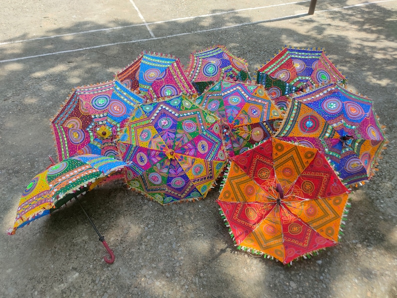 Floral Embroidered Decorative Umbrella Indian Wedding Umbrella Sun Protection Parasols Beautiful Handmade Umbrellas For mehndi night Decor image 2