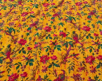Oiseau imprimé kantha courtepointe indienne faite à la main courtepointe couvre-lit décoratif chambre décor boho kantha jeter couverture