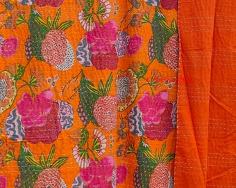 Bloemenprint Indiase Kantha Quilt Handgemaakte Kantha Bedcover Indiase Kantha Sprei Gooi Katoenen Deken Gudari Kantha Quilt Te koop, Cadeau