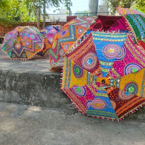 Floral Embroidered Decorative Umbrella Indian Wedding Umbrella Sun Protection Parasols Beautiful Handmade Umbrellas For mehndi night Decor image 9