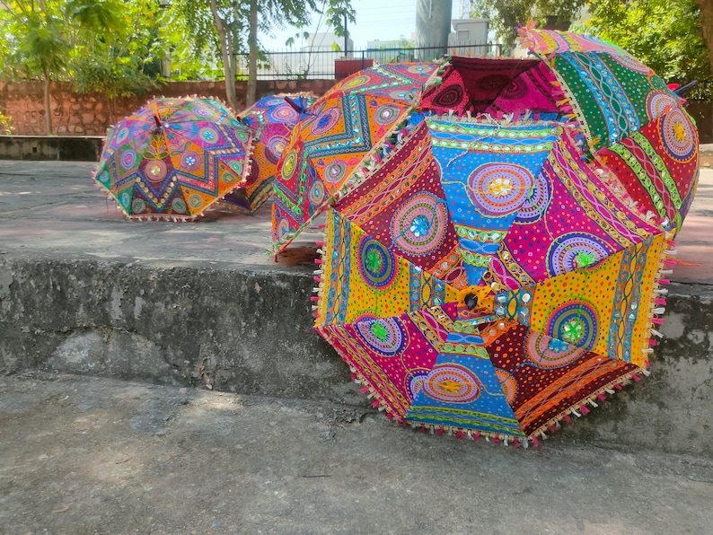 Floral Embroidered Decorative Umbrella Indian Wedding Umbrella Sun Protection Parasols Beautiful Handmade Umbrellas For mehndi night Decor image 9