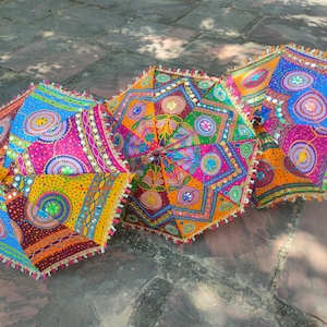 Floral Embroidered Decorative Umbrella Indian Wedding Umbrella Sun Protection Parasols Beautiful Handmade Umbrellas For mehndi night Decor image 7