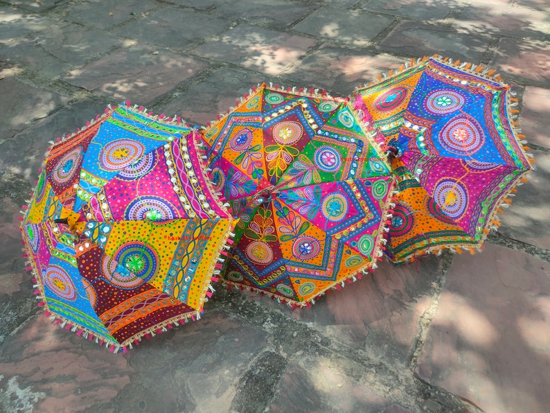 Floral Embroidered Decorative Umbrella Indian Wedding Umbrella Sun Protection Parasols Beautiful Handmade Umbrellas For mehndi night Decor image 7
