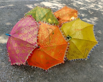 10 Pcs Lot Indian Wedding Umbrella Golden Print Decorations Diwali Home Décor Hand Embroidered Umbrellas 24 Inches
