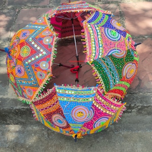 Floral Embroidered Decorative Umbrella Indian Wedding Umbrella Sun Protection Parasols Beautiful Handmade Umbrellas For mehndi night Decor image 10