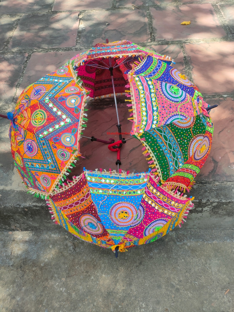 Floral Embroidered Decorative Umbrella Indian Wedding Umbrella Sun Protection Parasols Beautiful Handmade Umbrellas For mehndi night Decor image 10