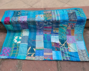 Indian Vintage Quilt Patchwork quilt Picnic Blanket Patchwork Quilt Bedspread Bohemian Kantha Throw Gudari Handmade Kantha Bedding Bedsheet