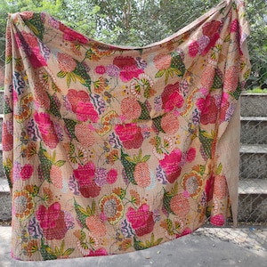Indian Kantha Throw, Indian Cotton Kantha Quilts, Kantha Bedspread, 100% cotton, Handblock Kantha Quilt, Gudari Cotton