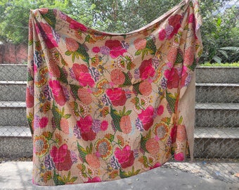 Indian Kantha Throw, Indian Cotton Kantha Quilts, Kantha Bedspread, 100% cotton, Handblock Kantha Quilt, Gudari Cotton