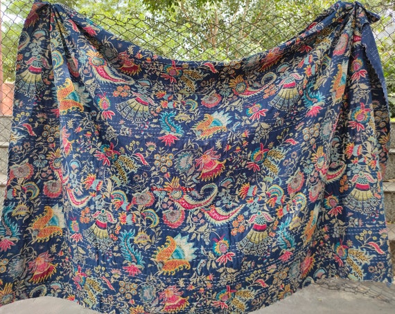 Indian Kantha quilt Mukut Printed Hand stitched kantha throw blanket gifted quilt for bedding coverlets Cotton Bedspread Bohemian quilts