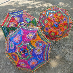 Floral Embroidered Decorative Umbrella Indian Wedding Umbrella Sun Protection Parasols Beautiful Handmade Umbrellas For mehndi night Decor image 3