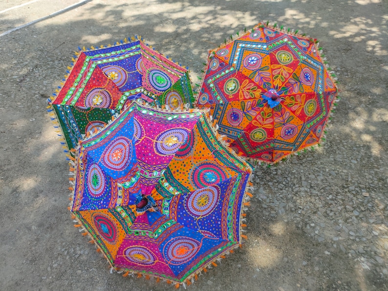 Floral Embroidered Decorative Umbrella Indian Wedding Umbrella Sun Protection Parasols Beautiful Handmade Umbrellas For mehndi night Decor image 3