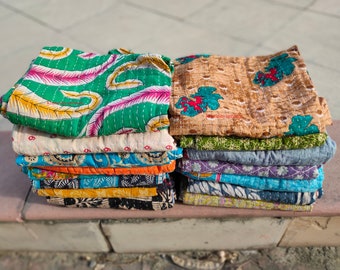 Lot en gros de couette Kantha vintage indienne faite à la main, couverture réversible, couvre-lit en coton, tissu bohème, courtepointe, taille double, couverture de lit