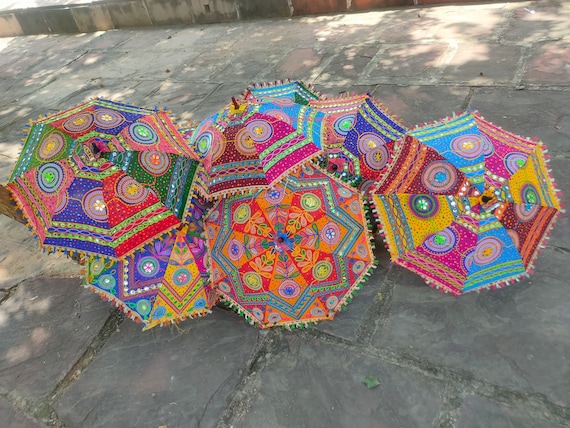 Floral Embroidered Decorative Umbrella Indian Wedding Umbrella Sun Protection Parasols Beautiful Handmade Umbrellas For mehndi night Decor