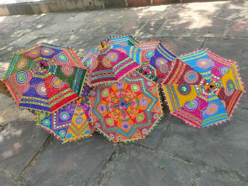 Floral Embroidered Decorative Umbrella Indian Wedding Umbrella Sun Protection Parasols Beautiful Handmade Umbrellas For mehndi night Decor image 1