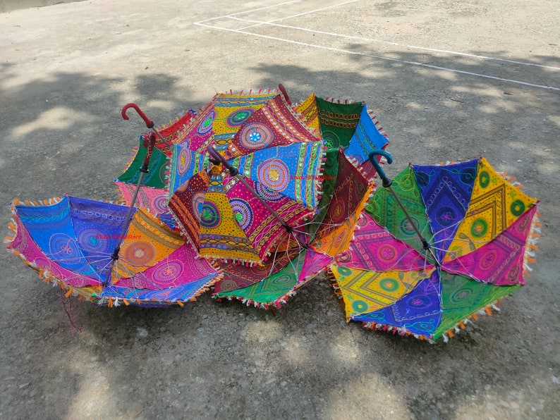 Floral Embroidered Decorative Umbrella Indian Wedding Umbrella Sun Protection Parasols Beautiful Handmade Umbrellas For mehndi night Decor image 4