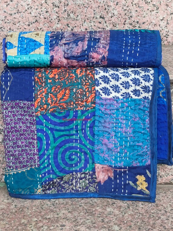 Indian Throw Home Silkパッチワークキルトエスニック装飾60 X 90