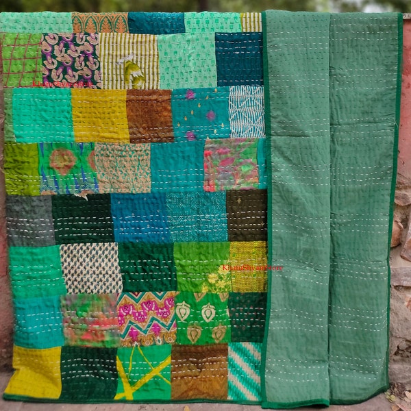 Printed Kantha Handmade Bedding Quilted Throw Bedspread Quilt Twin/Queen Size Bed Cover Blanket Silk Patchwork quilt