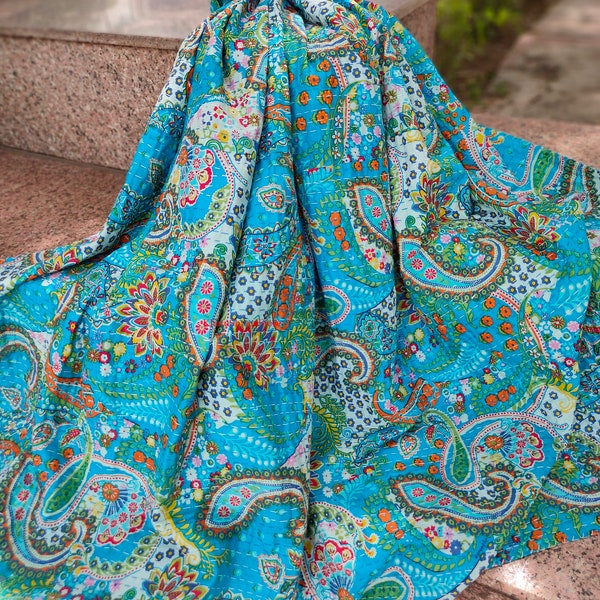 Indian Cotton Kantha Quilt Floral Bedspread Decorative Blanket Handmade Gudari Gypsy Throw Bohemian Bedding