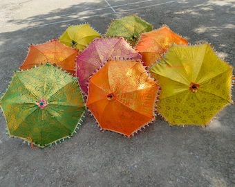 Traditional Golden Silk Umbrella Mehndi Decor Wedding Decor Haldi Decoration Parasol Christmas Gifts Hippie Decoration