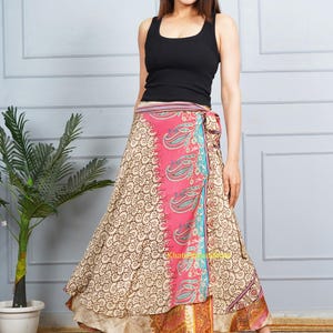 Falda larga de seda ligera estilo boho gitano, falda maxi reversible informal de verano.