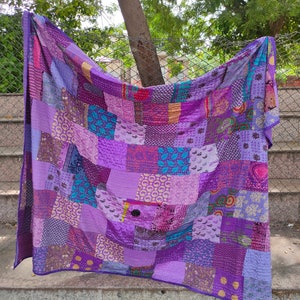 Edredón Kantha de seda vintage indio, colchas, manta hecha a mano, edredón Kantha, edredón Kantha tamaño king, funda de cama