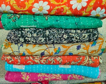 インドのヴィンテージカンタキルトハンドメイドスローリバーシブル