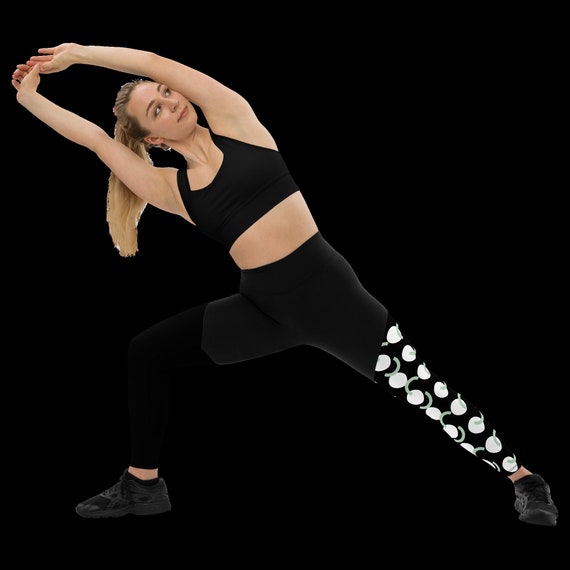 Black One Leg Circle Print High Compression Leggings With Glamour Vibes  Logo 