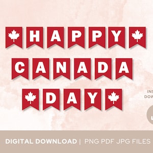 Canada Day Printable Banner – ‘Oh Canada’ & ‘Happy Canada Day’ Bunting, Digital Download, Maple Leaf Party Decor, DIY