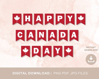 Canada Day Printable Banner – ‘Oh Canada’ & ‘Happy Canada Day’ Bunting, Digital Download, Maple Leaf Party Decor, DIY