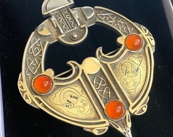 Extremely Rare! Malcolm Gray Ortak Sterling Silver and Carnelian Copy of 8th Century Celtic/Viking Rousay Plaid Brooch, Very Fine Quality