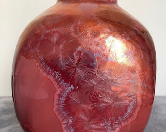 Large Julie Brooke Crystalline Vase, RARE Red/Pink Glaze by ‘The Scottish Potter’, Vintage Signed Studio Art Pottery, Ceramics Collectible