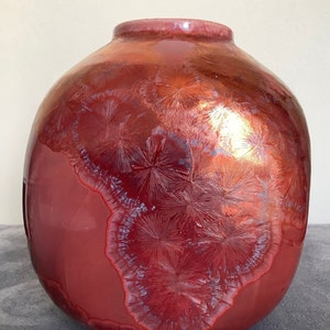 Large Julie Brooke Crystalline Vase, RARE Red/Pink Glaze by ‘The Scottish Potter’, Vintage Signed Studio Art Pottery, Ceramics Collectible