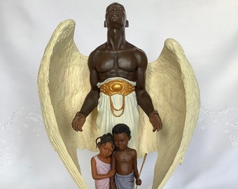 Magnificent 36cm Thomas Blackshear Original Ebony Visions Sculpture ‘The Guardian’, Limited African American Art Figure, Excellent Condition