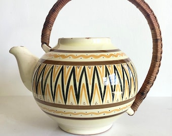 Extremely Rare Bangholm Mid Century Danish Studio Pottery Teapot (No Lid), Hand Painted Faience, Stylish Vintage Scandinavian Decor