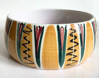 Rare Bangholm Danish Studio Pottery Faience Bowl, Vivid Colours, Iconic Bold Design, Stylish Mid Century Modern Scandinavian Decor
