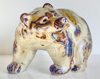 Rare 1950s Large Royal Copenhagen Stoneware Bear by Danish Animal Artist Knud Kyhn, Unique Sung Glazed, Mid Century Scandinavian Decor