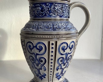 c1890 Reinhold Merkelbach Stein Pitcher, Fully Marked, Extremely Rare Pattern 84, 19th Century Salt Glaze Jug, Excellent Condition