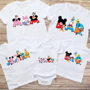 Camiseta familiar con nombre personalizado (Png), camiseta familiar a juego con ratón (Png), camiseta para mamá y papá (Png), camiseta de cumpleaños personalizada con ratón para niños pequeños (Png), archivo digital