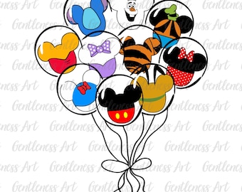 Watercolor Character Balloons PNG SVG, Cute Cartoon Design, Funny Cartoon Kids Shirt Svg, Trendy Cartoon for Holiday T-shirt for cut file