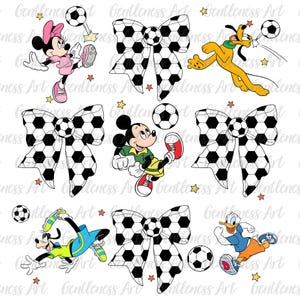 Designs de maillot de football souris et amis png, designs de cadeau mignon pour les amateurs de football, souris coquette de football noeuds png, idées de cadeau de fan de sport de dessin animé