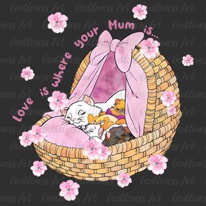 愛はあなたのお母さんのいる場所 シャツ デザイン PNG、猫のキャラクター PNG、ママの休日のマッチング、スーパーウーマンのギフト、猫のママ、娘からのママへのギフト