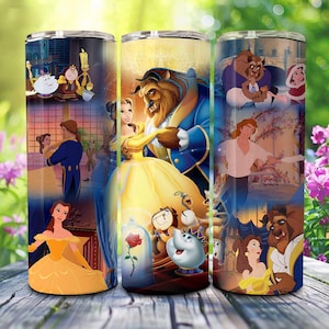 Envoltura para vaso delgado de 20 oz con dibujos de princesas y bestias, envoltura para vaso de café de San Valentín con dibujos de bestias, sublimación de vaso de San Valentín con película