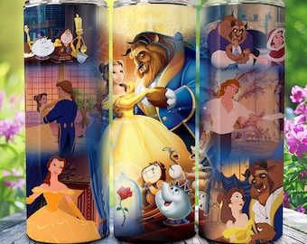 Envoltura para vaso delgado de 20 oz con dibujos de princesas y bestias, envoltura para vaso de café de San Valentín con dibujos de bestias, sublimación de vaso de San Valentín con película